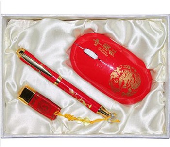 中国红瓷商务礼品U盘三件套装