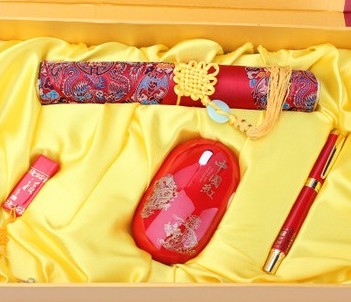 高档商务礼品中国红瓷四件套装